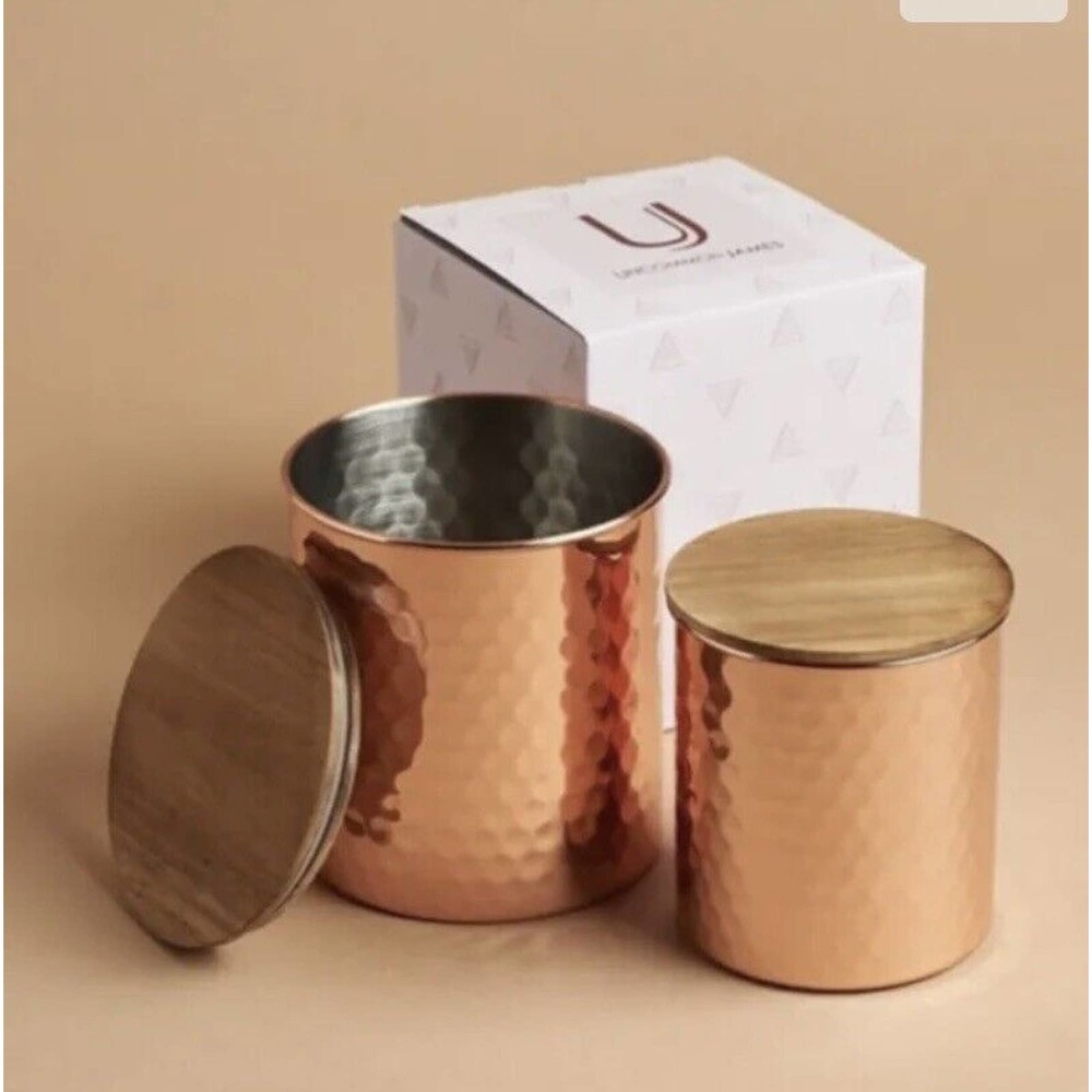 Price firm - NIB Uncommon James - Hammered Copper Canister 2 piece Storage Set